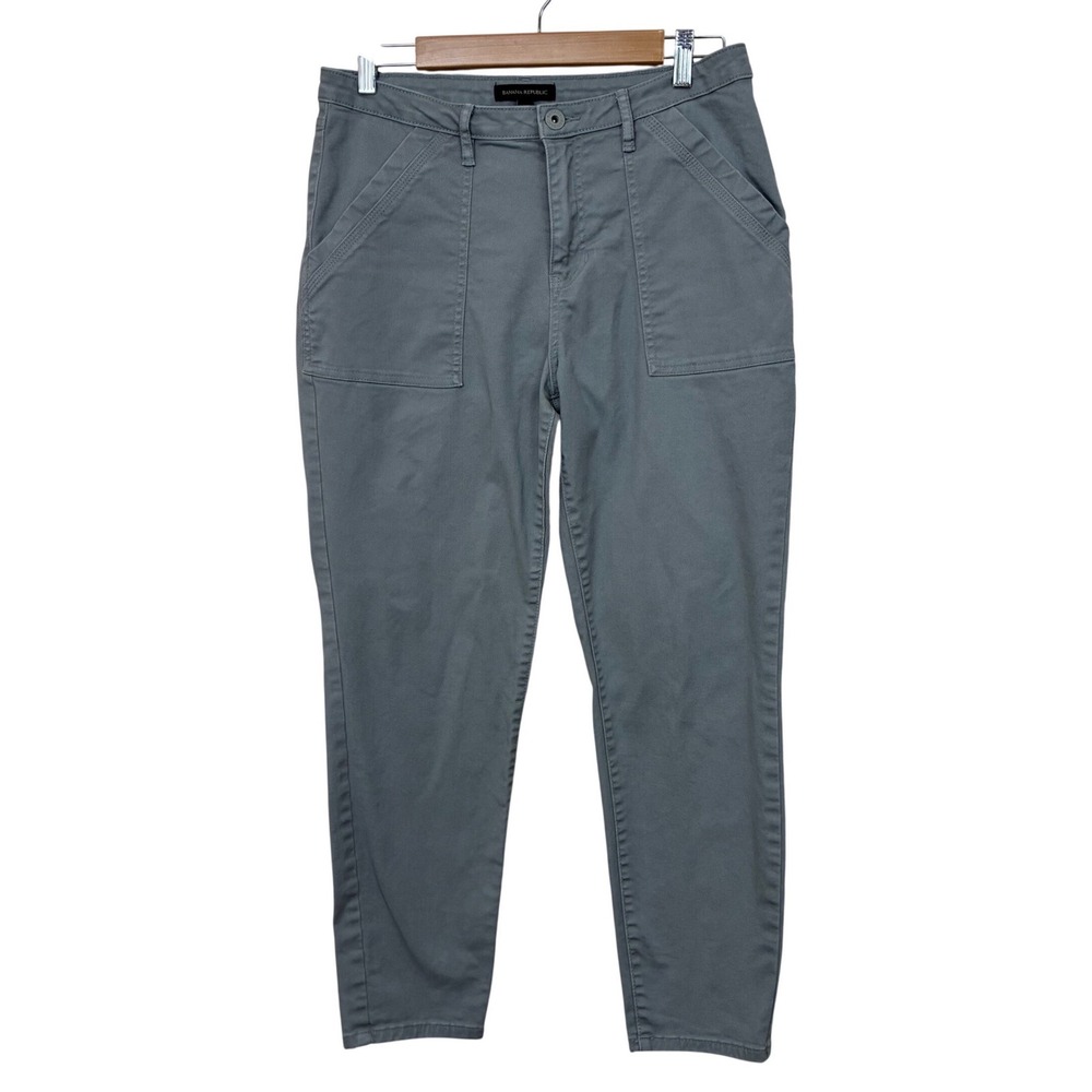 Banana Republic Gray Utility Pants Women 10 Tapered Patch Pocket 1826418